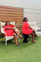 CUTTIE 2PC V-NECK SHORTS LOUNGE SET( NEON ORANGE)